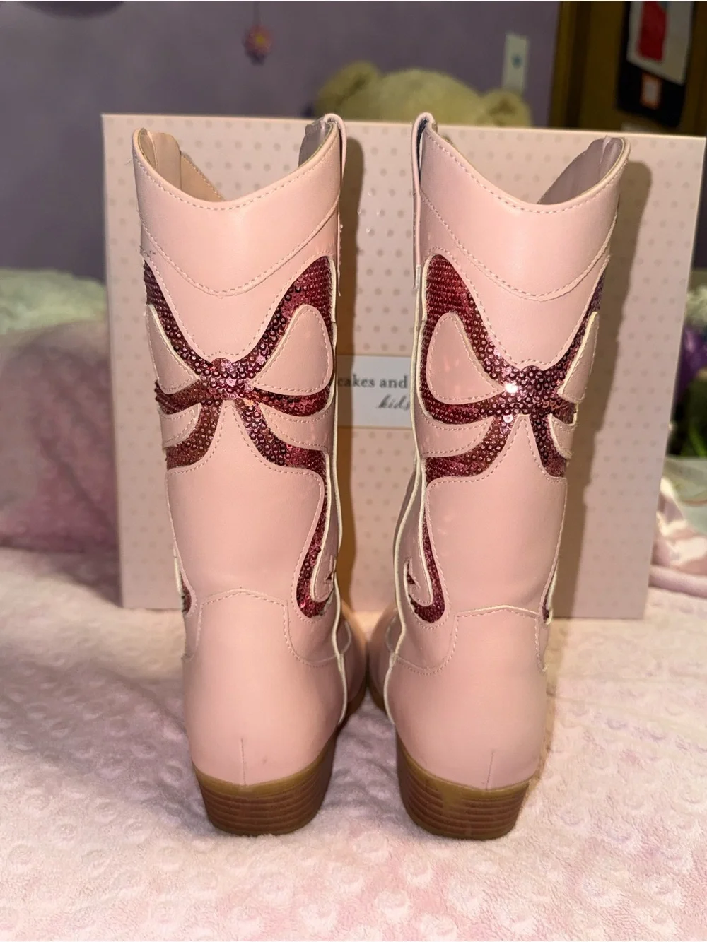 Cupcakes & Cashmere Blush Pink Western Zip Boots with Sequin Swirl Size 2
